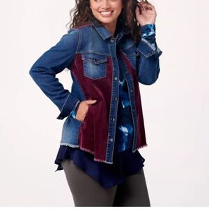 LOGO by Lori Goldstein Stretch Corduroy& Denim Jacket